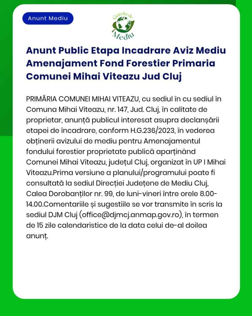 Anunt Public Etapa Incadrare Aviz Mediu Amenajament Fond Forestier Pri