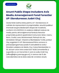 Anunt Public Etapa Includere Aviz Mediu Amenajament Fond Forestier UP