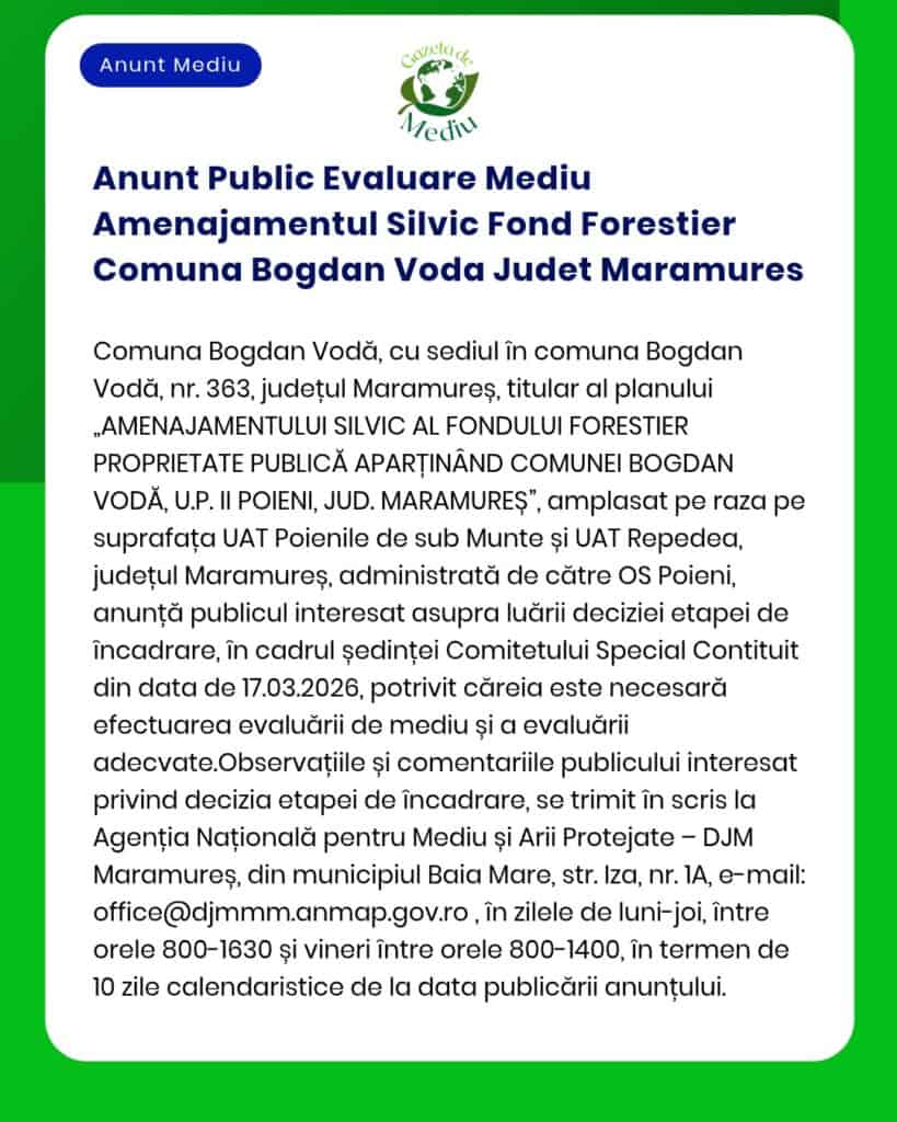 Anunt Public Evaluare Mediu Amenajamentul Silvic Fond Forestier Comuna