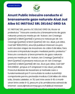 Anunt Public Inlocuire conducte si bransamente gaze naturale Aiud Jud