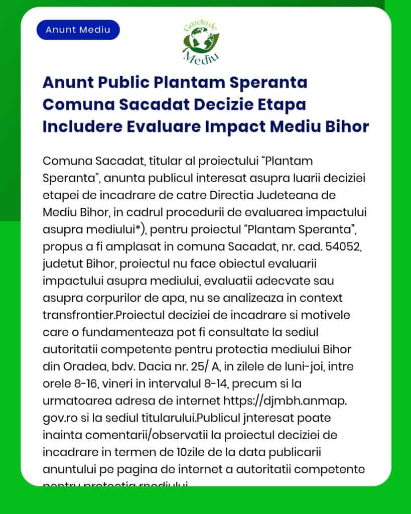 Anunt Public Plantam Speranta Comuna Sacadat Decizie Etapa Includere E