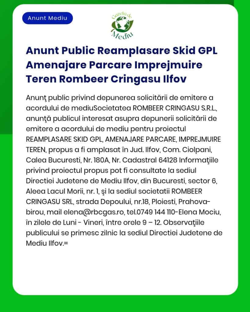 Anunt Public Reamplasare Skid GPL Amenajare Parcare Imprejmuire Teren