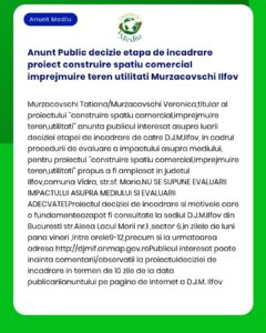 Anunt Public decizie etapa de incadrare proiect construire spatiu come