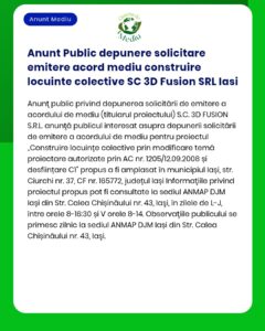 Anunt Public depunere solicitare emitere acord mediu construire locuin