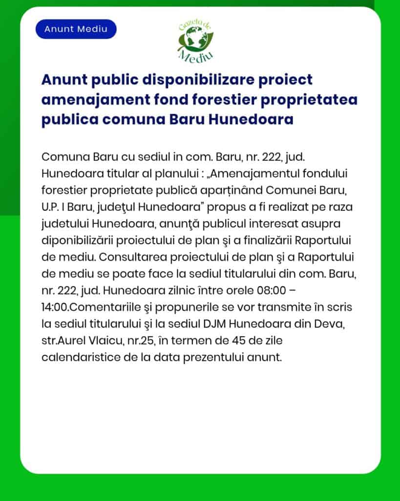 Anunt public disponibilizare proiect amenajament fond forestier propri