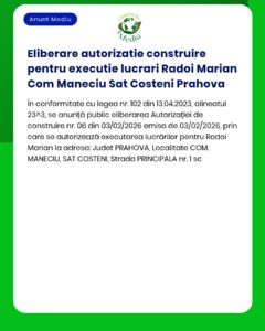 Eliberare autorizatie construire pentru executie lucrari Radoi Marian