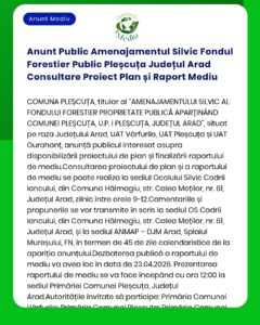 Anunt Public Amenajamentul Silvic Fondul Forestier Public Pleșcuța Jud