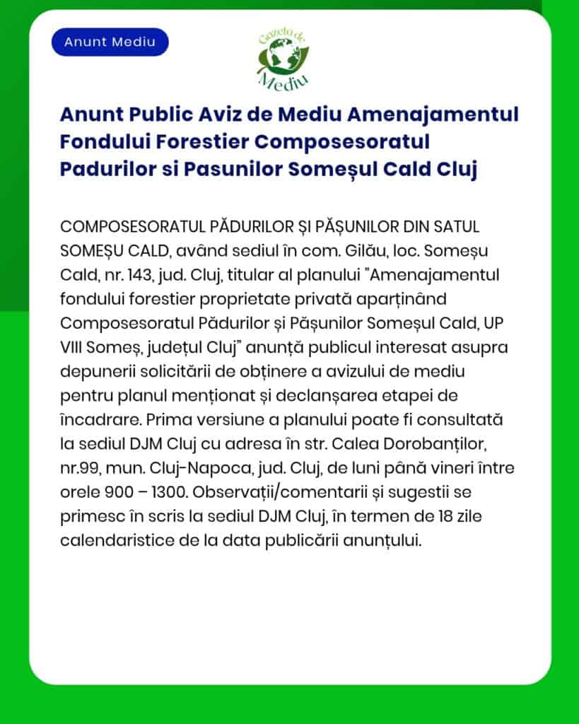 Anunt Public Aviz de Mediu Amenajamentul Fondului Forestier Composesor