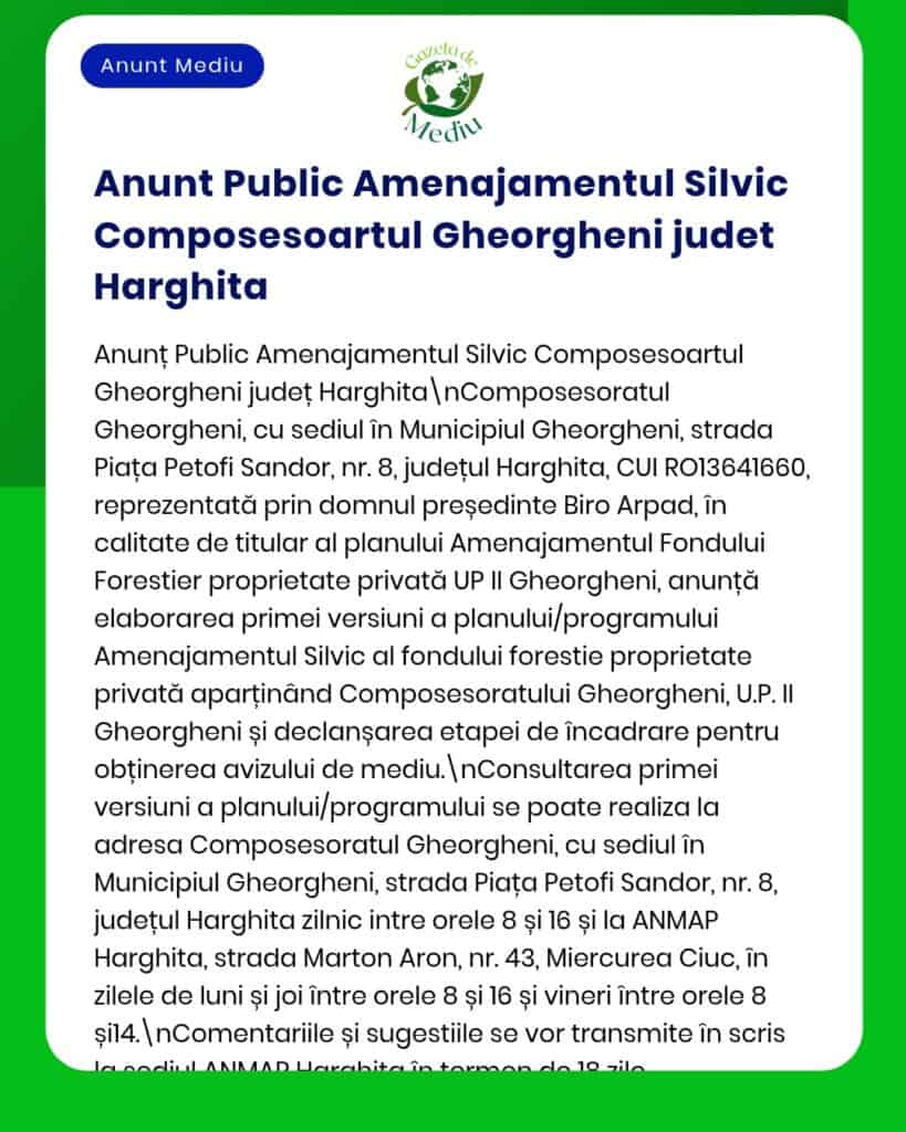 Prezentare despre activitatea și responsabilitățile Administrației Publice a Pădurilor Gheorgheni.