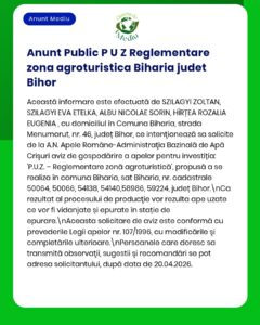 Anunț privind reglementarea agroturismului în Bihor, cu nume solicitanți și număr cadastrale.