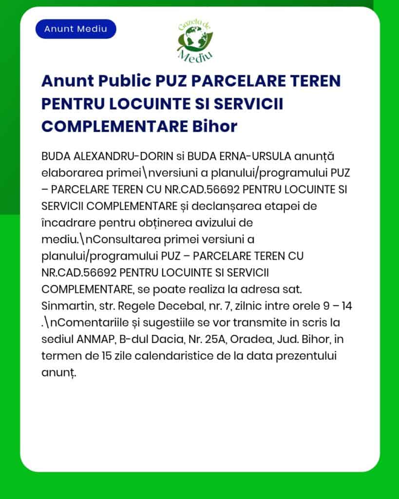 Plan parcelare teren și servicii complementare în Bihor.