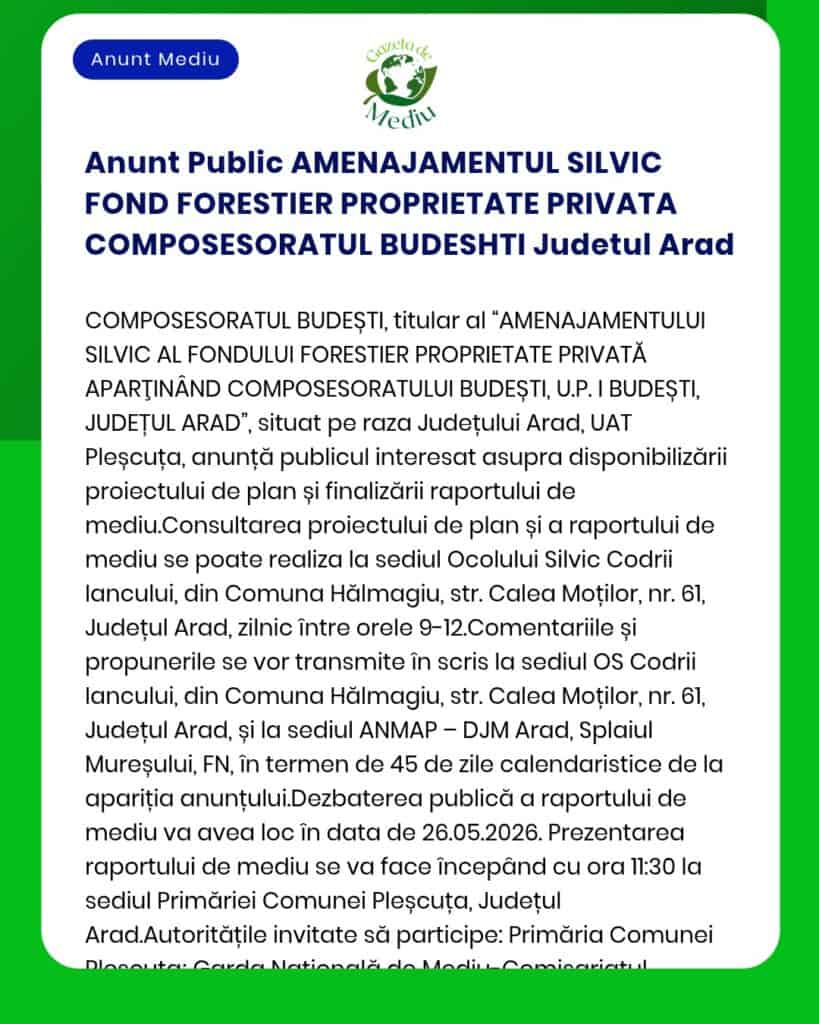 Anunt Public AMENAJAMENTUL SILVIC FOND FORESTIER PROPRIETATE PRIVATA C