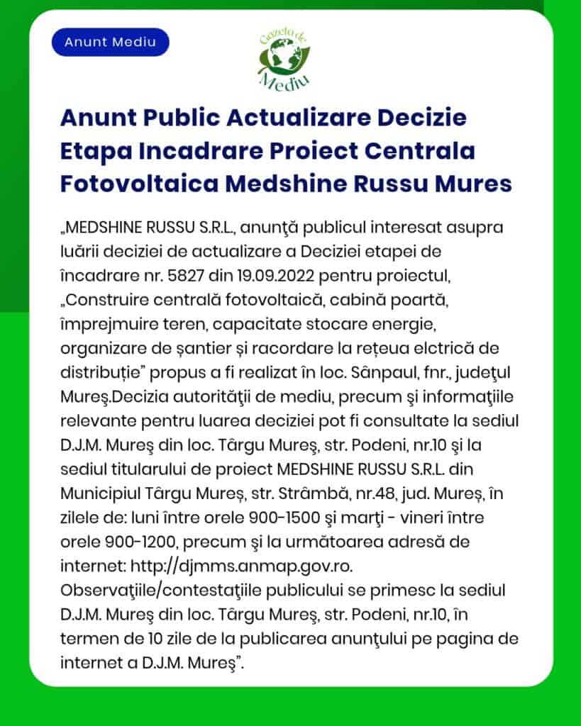 Anunt Public Actualizare Decizie Etapa Incadrare Proiect Centrala Foto