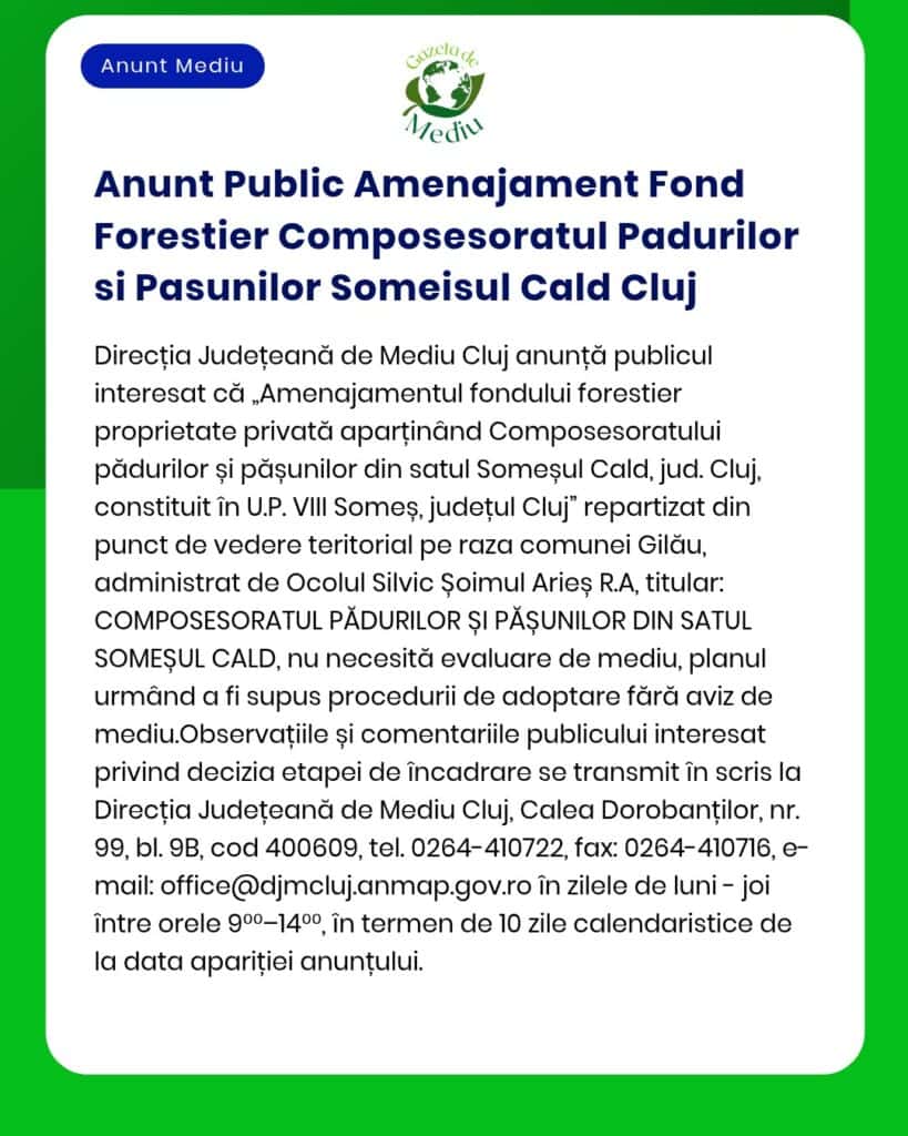 Anunt Public Amenajament Fond Forestier Composesoratul Padurilor Si Pa