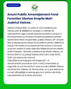 Anunt Public Amenajament Fond Forestier Obstea Gropile Mari Judetul Va