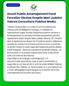 Anunt Public Amenajament Fond Forestier Obstea Gropile Mari Judetul Va