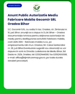 Anunt Public Autorizatie Mediu Fabricare Mobila Gecomir SRL Oradea Bih