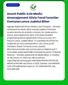 Anunt Public Aviz Mediu Amenajament Silvic Fond Forestier Comuna Lunca