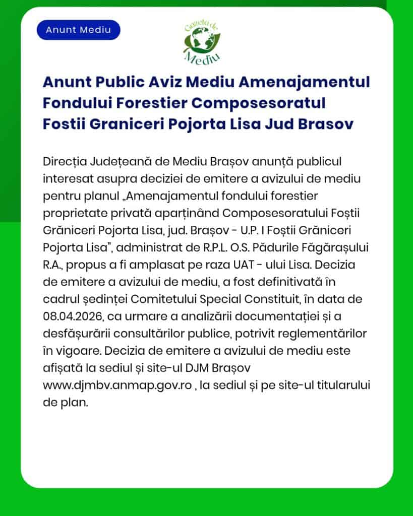 Anunt Public Aviz Mediu Amenajamentul Fondului Forestier Composesoratu