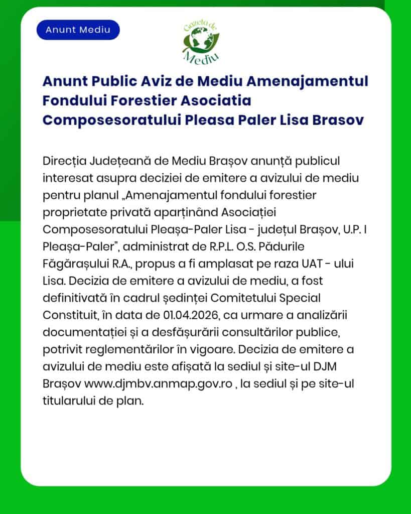 Anunt Public Aviz de Mediu Amenajamentul Fondului Forestier Asociatia
