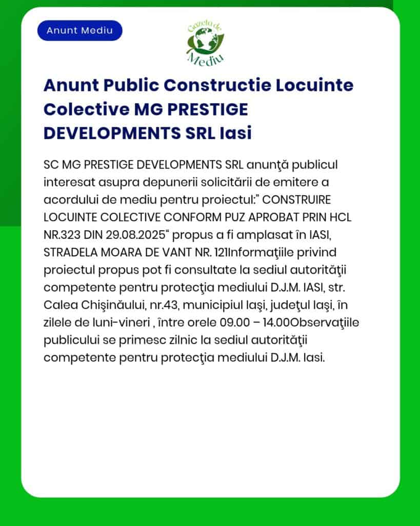 Anunt Public Constructie Locuinte Colective MG PRESTIGE DEVELOPMENTS S