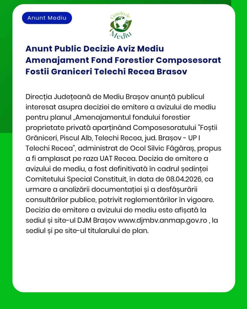 Anunt Public Decizie Aviz Mediu Amenajament Fond Forestier Composesora