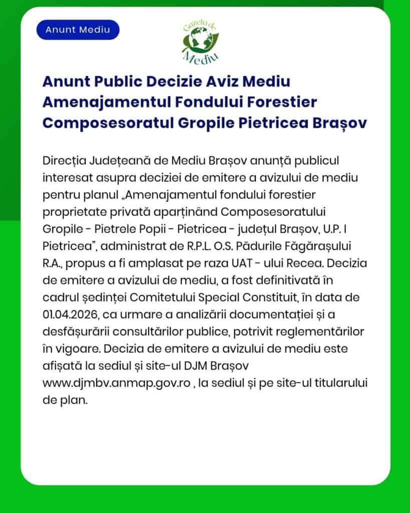 Anunt Public Decizie Aviz Mediu Amenajamentul Fondului Forestier Compo