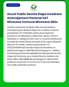 Anunt Public Decizie Etapa Incadrare Amenajament Pastoral UAT Micasasa