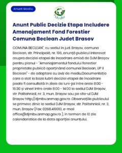 Anunt Public Decizie Etapa Includere Amenajament Fond Forestier Comuna
