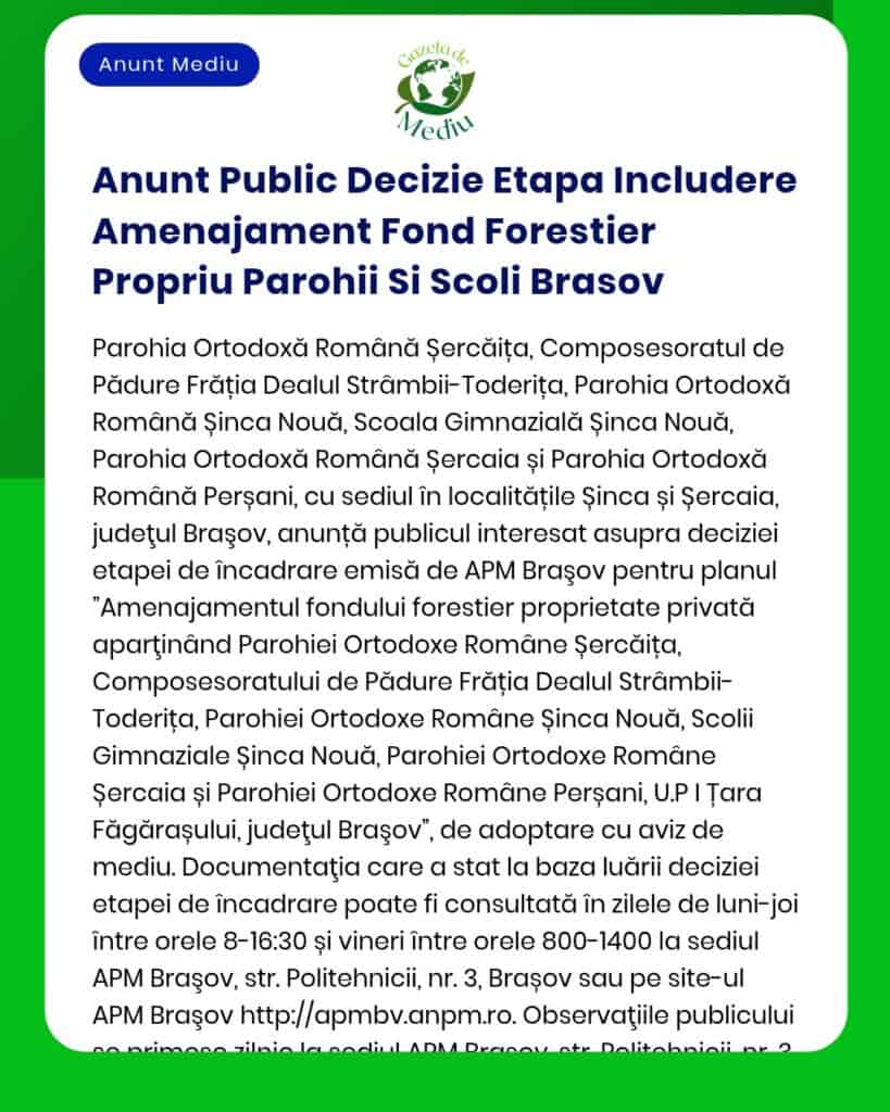 Anunt Public Decizie Etapa Includere Amenajament Fond Forestier Propri