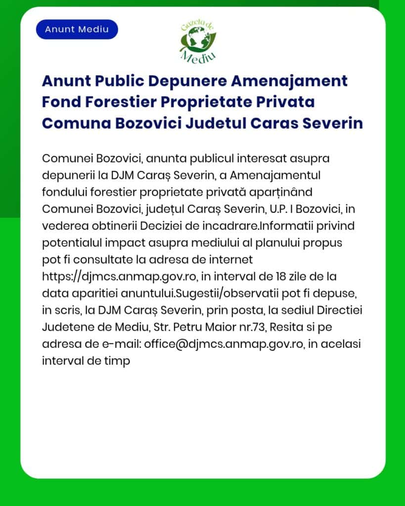 Anunt Public Depunere Amenajament Fond Forestier Proprietate Privata C