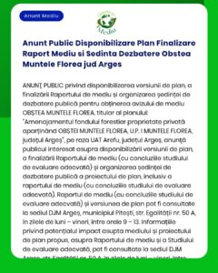 Anunt Public Disponibilizare Plan Finalizare Raport Mediu si Sedinta D