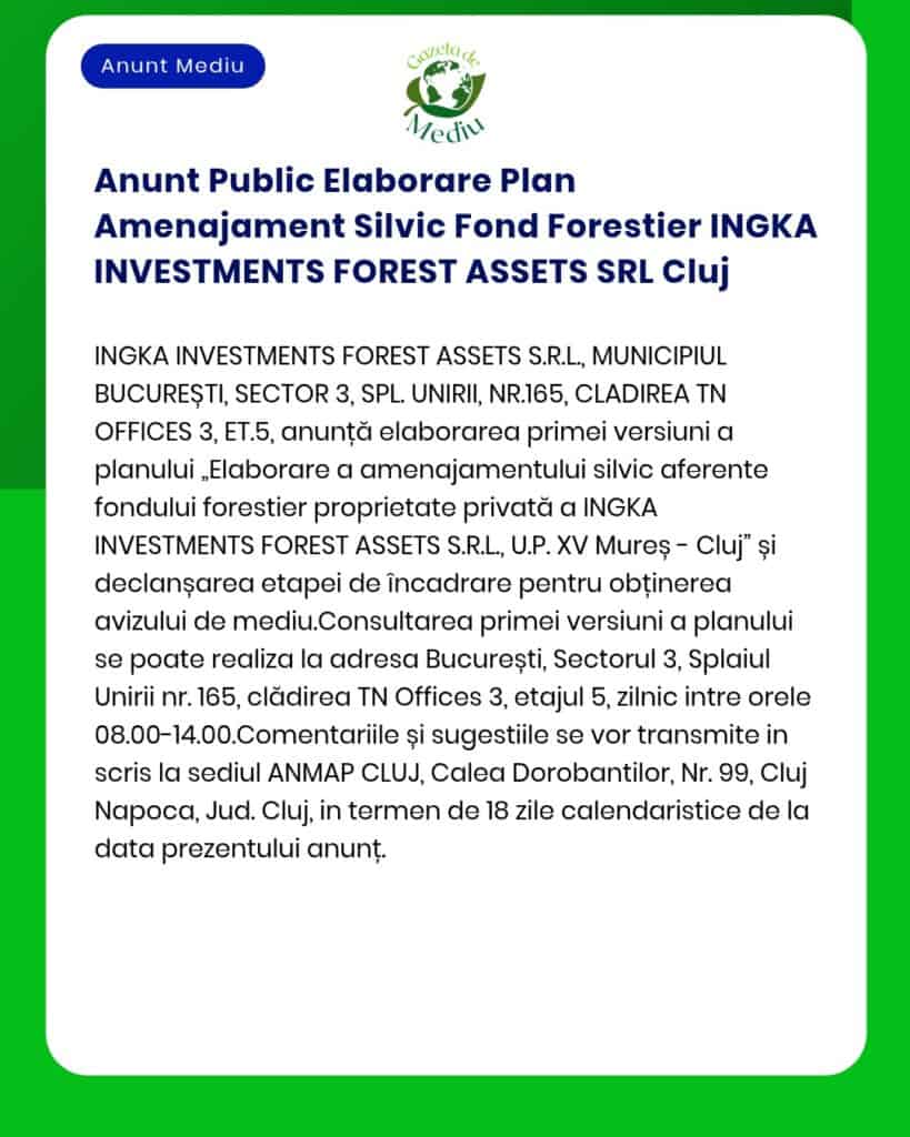 Anunt Public Elaborare Plan Amenajament Silvic Fond Forestier INGKA IN