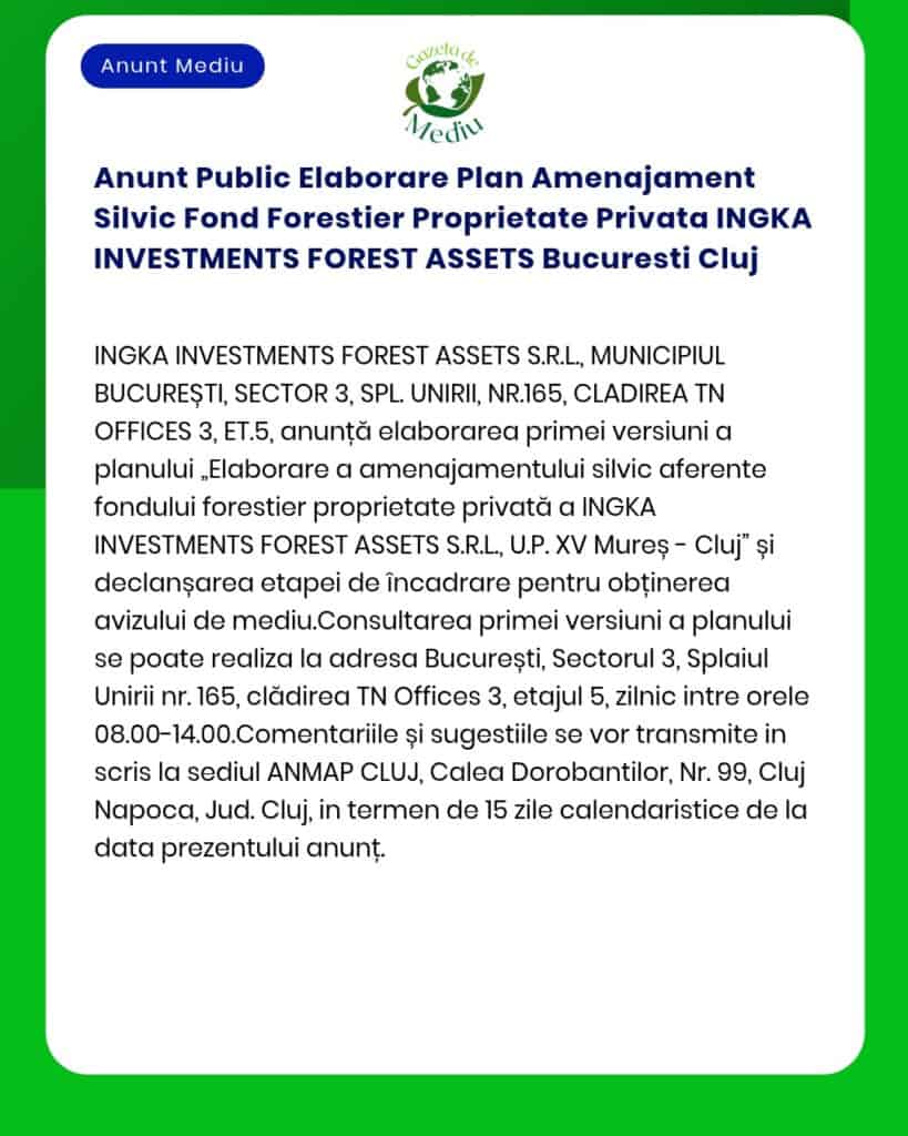 Anunt Public Elaborare Plan Amenajament Silvic Fond Forestier Propriet