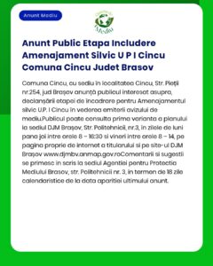 Anunt Public Etapa Includere Amenajament Silvic U P I Cincu Comuna Cin