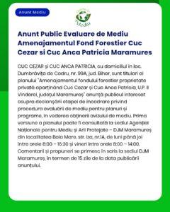 Anunt Public Evaluare de Mediu Amenajamentul Fond Forestier Cuc Cezar