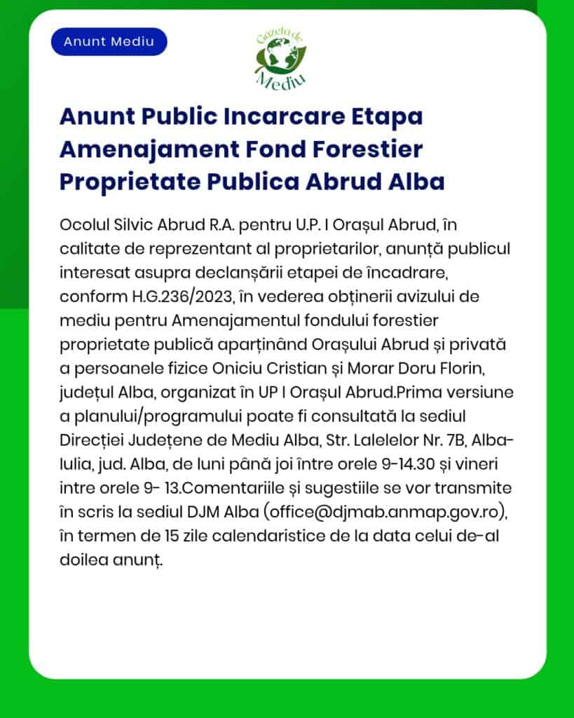 Anunt Public Incarcare Etapa Amenajament Fond Forestier Proprietate Pu