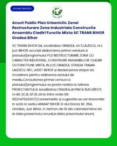 Anunt Public Plan Urbanistic Zonal Restructurare Zona Industriala Cons