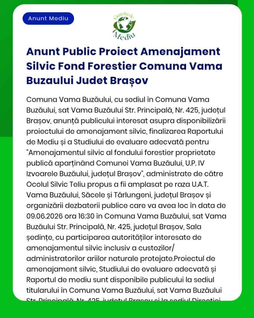 Anunt Public Proiect Amenajament Silvic Fond Forestier Comuna Vama Buz