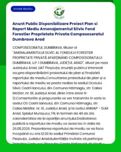 Anunt Public Disponibilizare Proiect Plan si Raport Mediu Amenajamentu