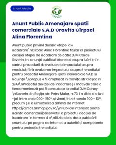 Decizie de evaluare a impactului asupra mediului pentru spațiul comercial Oravița, emisă de DJM Caraș-Severin.