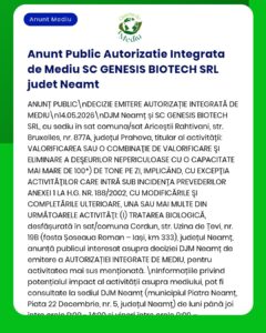 Anunț privind emiterea unei autorizații integrate de mediu pentru o activitate în județul Prahova, România.