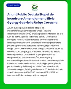 Decizie DJM Covasna privind încadrarea gestionării forestiere pentru proprietatea Gyorgy Gabriella Unige, Covasna.