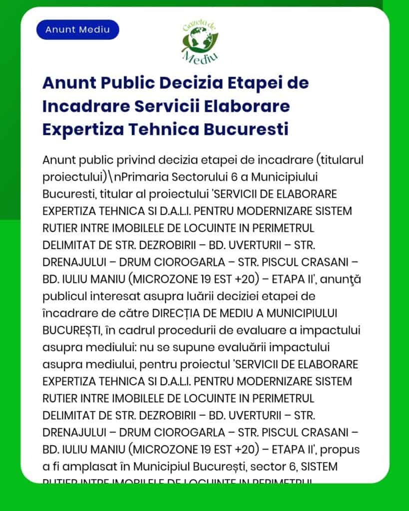 Anunț privind etapele proiectului de modernizare drumuri și clădiri realizat de Primăria București, cu străzile afectate.