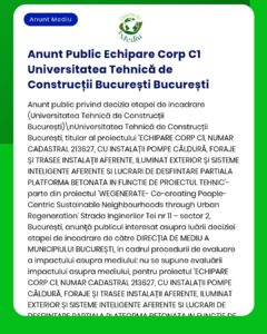 Anunț privind corpul C1, sistemele energetice și proiectele vecine ale Universității Tehnice de Construcții București.