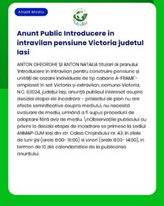 Anunț despre introducerea unui proiect de dezvoltare urbană în Victoria, județul Iași.