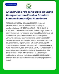 Plan urbanistic pentru Parohia Ortodoxă din Romosel, Hunedoara privind obiectivele de investiții.