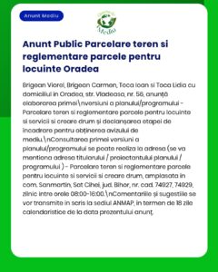 Informare privind reglementarea terenurilor rezidențiale din Oradea, conform anunțului afișat.