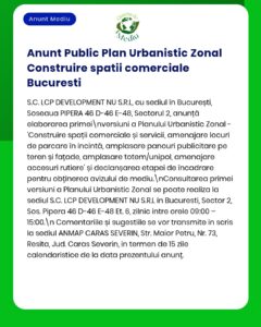 Anunț privind construirea unor spații comerciale în București, cu detalii despre proiect.