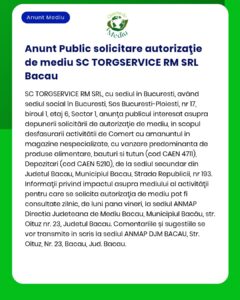 SC TORGservice RM SRL solicită autorizație de mediu pentru activități de comerț și depozitare.